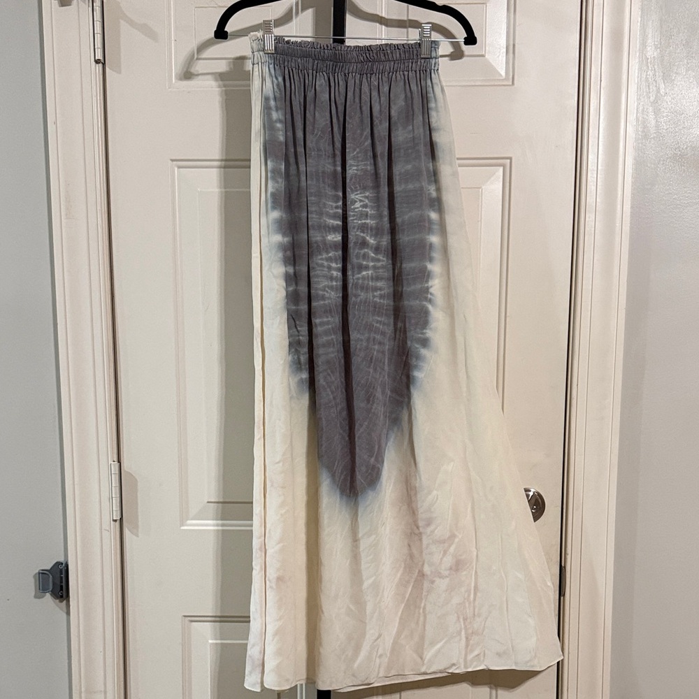 LoveShackFancy Gray and Cream Silk Maxi Skirt 1